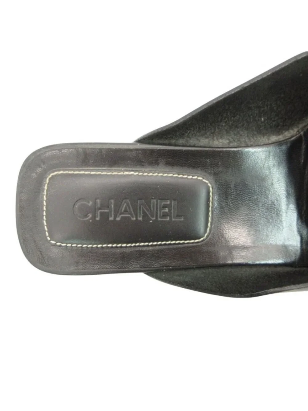 Chanel Sandals Leather Stitch Slip-on Shoes CC Logo Black